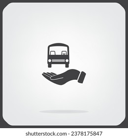 Pictograph of bus in hand. Vector icon 10 EPS
