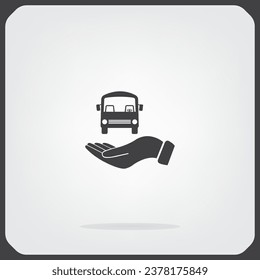 Abbild des Busses in der Hand. Vektorsymbol 10 EPS