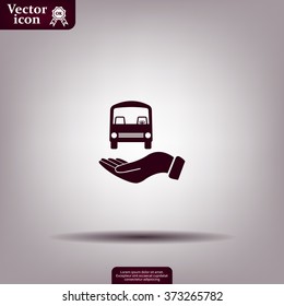 Pictograph of bus in hand. Vector icon 10 EPS