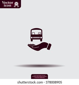 Pictograph of bus in hand. Vector icon 10 EPS