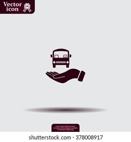 Pictograph of bus in hand. Vector icon 10 EPS