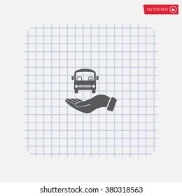 Pictograph of bus in hand. Vector icon 10 EPS