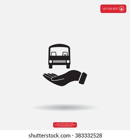 Pictograph of bus in hand. Vector icon 10 EPS