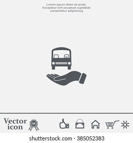 Pictograph of bus in hand. Vector icon 10 EPS