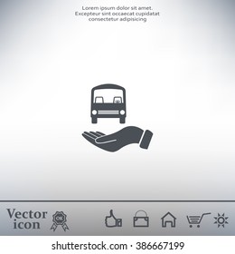 Pictograph of bus in hand. Vector icon 10 EPS
