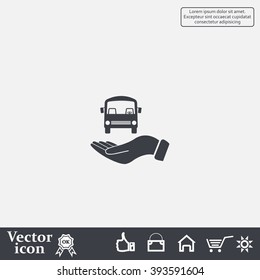 Pictograph of bus in hand. Vector icon 10 EPS