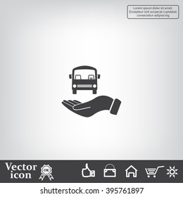 Pictograph of bus in hand. Vector icon 10 EPS