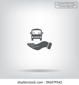 Pictograph of bus in hand. Vector icon 10 EPS