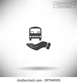Pictograph of bus in hand. Vector icon 10 EPS