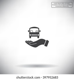 Pictograph of bus in hand. Vector icon 10 EPS