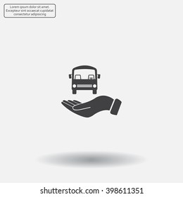 Pictograph of bus in hand. Vector icon 10 EPS