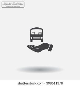 Pictograph of bus in hand. Vector icon 10 EPS