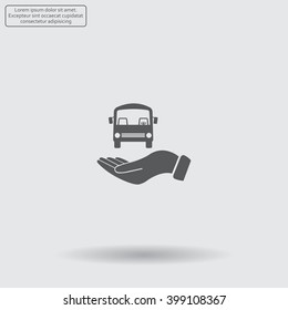 Pictograph of bus in hand. Vector icon 10 EPS