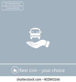 Pictograph of bus in hand. Vector icon 10 EPS