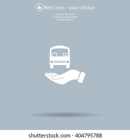Pictograph of bus in hand. Vector icon 10 EPS
