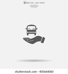 Pictograph of bus in hand. Vector icon 10 EPS