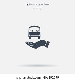 Pictograph of bus in hand. Vector icon 10 EPS