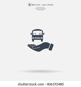 Pictograph of bus in hand. Vector icon 10 EPS