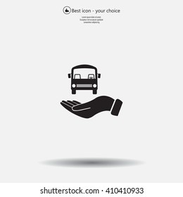 Pictograph of bus in hand. Vector icon 10 EPS