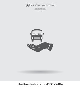 Pictograph of bus in hand. Vector icon 10 EPS