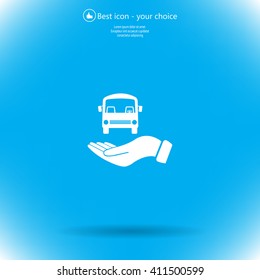 Pictograph of bus in hand. Vector icon 10 EPS
