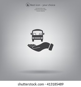 Pictograph of bus in hand. Vector icon 10 EPS