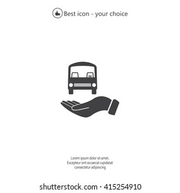 Pictograph of bus in hand. Vector icon 10 EPS