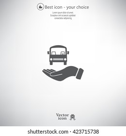 Pictograph of bus in hand. Vector icon 10 EPS