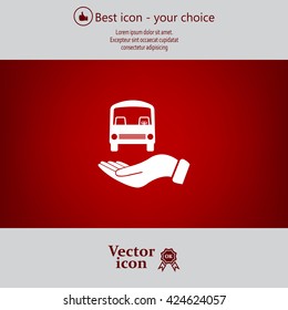 Pictograph of bus in hand. Vector icon 10 EPS