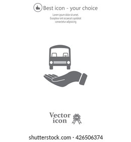 Pictograph of bus in hand. Vector icon 10 EPS