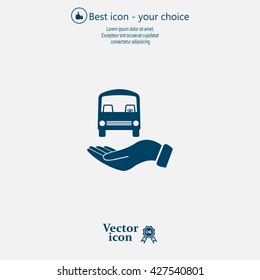 Pictograph of bus in hand. Vector icon 10 EPS