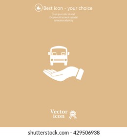 Pictograph of bus in hand. Vector icon 10 EPS