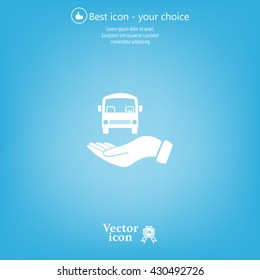 Pictograph of bus in hand. Vector icon 10 EPS