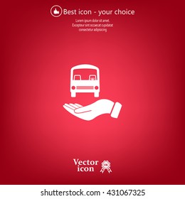 Pictograph of bus in hand. Vector icon 10 EPS