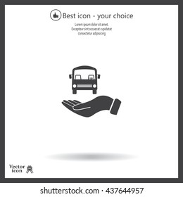 Pictograph of bus in hand. Vector icon 10 EPS