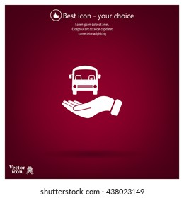 Pictograph of bus in hand. Vector icon 10 EPS