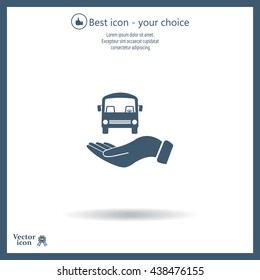 Pictograph of bus in hand. Vector icon 10 EPS