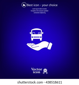 Pictograph of bus in hand. Vector icon 10 EPS