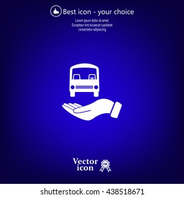 Pictograph of bus in hand. Vector icon 10 EPS