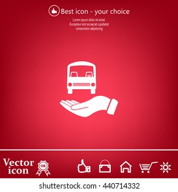 Pictograph of bus in hand. Vector icon 10 EPS