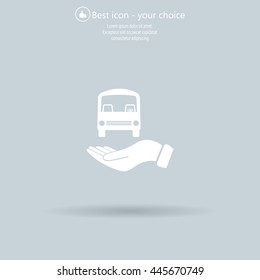 Pictograph of bus in hand. Vector icon 10 EPS