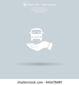 Pictograph of bus in hand. Vector icon 10 EPS