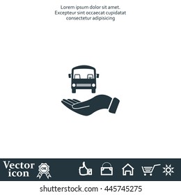 Pictograph of bus in hand. Vector icon 10 EPS