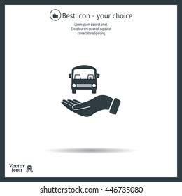 Pictograph of bus in hand. Vector icon 10 EPS