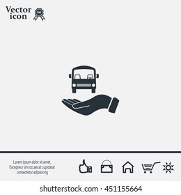 Pictograph of bus in hand. Vector icon 10 EPS