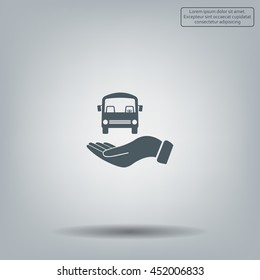 Pictograph of bus in hand. Vector icon 10 EPS