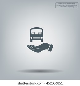 Pictograph of bus in hand. Vector icon 10 EPS