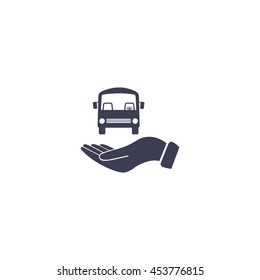 Pictograph of bus in hand. Vector icon 10 EPS