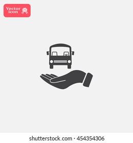 Pictograph of bus in hand. Vector icon 10 EPS