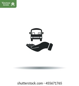 Pictograph of bus in hand. Vector icon 10 EPS